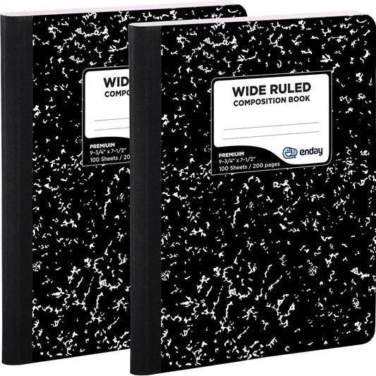 Composition Notebook Wide Ruled (2 Pack) Hard Cover Marble composition notebook, 100 Sheets, Wide Ruled Composition Notebooks, White Paper Composition books, Black and white composition notebook.