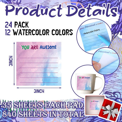 Yinder 48 Pcs Inspirational Sticky Notes Cute Motivational Sticky Notes Pad End of Year Employee Appreciation Gifts Bulk for Teacher Nurse Coworkers Office Supplies 3 x 3'' (Thank You,Dark Color)