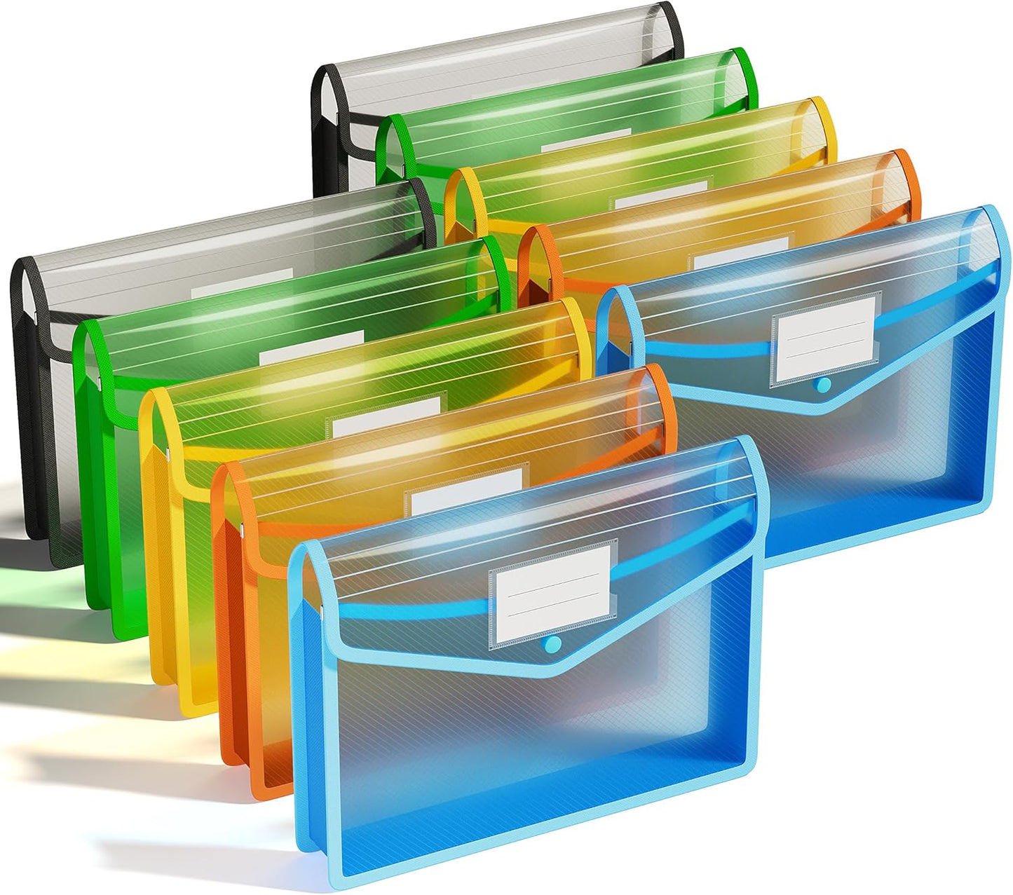 ThinkTex Plastic Expanding File Folder, Transparent Envelopes with Snap Closure, No Dividers, Large Capacity, Assorted Colors, Fits Letter / A4 Size - 5 Pack