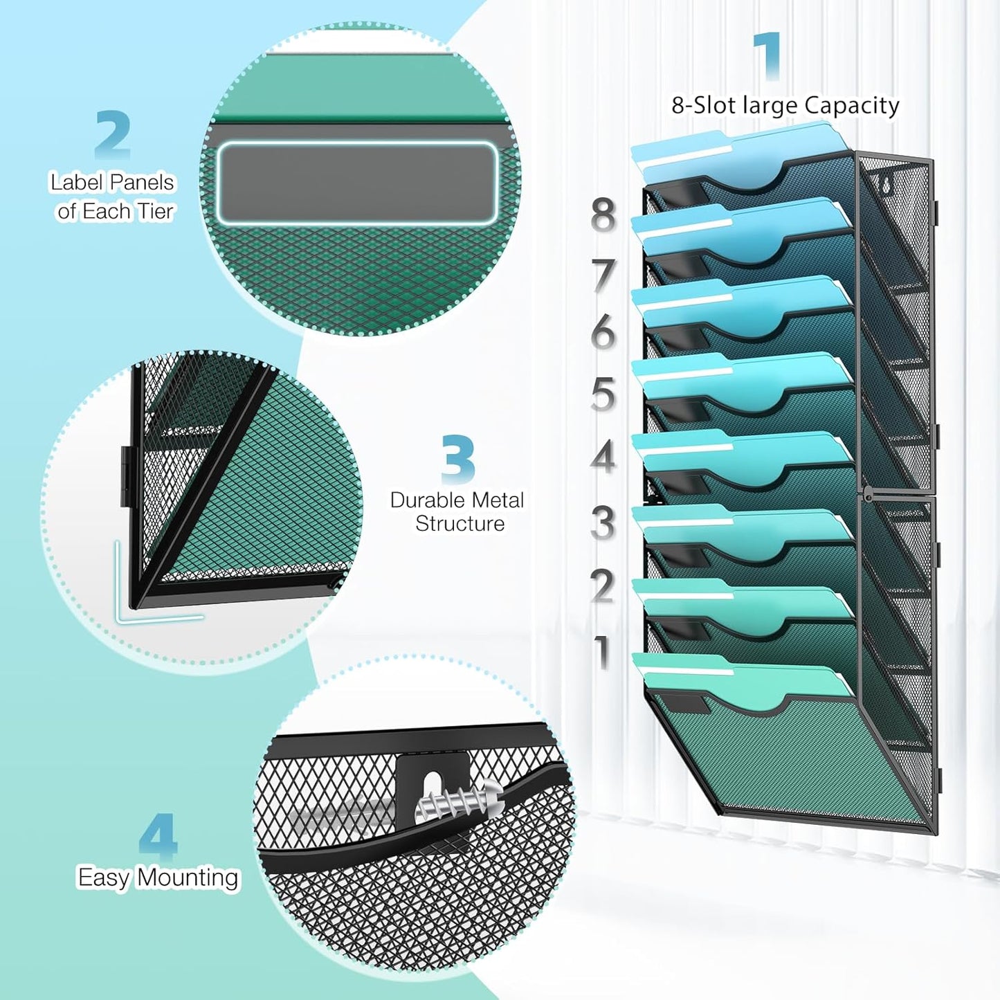 Gawerk 10-Tier Wall File Organizer Hanging Wall File Holder Wall Mount Paper Folder Organize, Mesh Magazine Document Mail Organizer Wall Organizer for Office School Home, Black