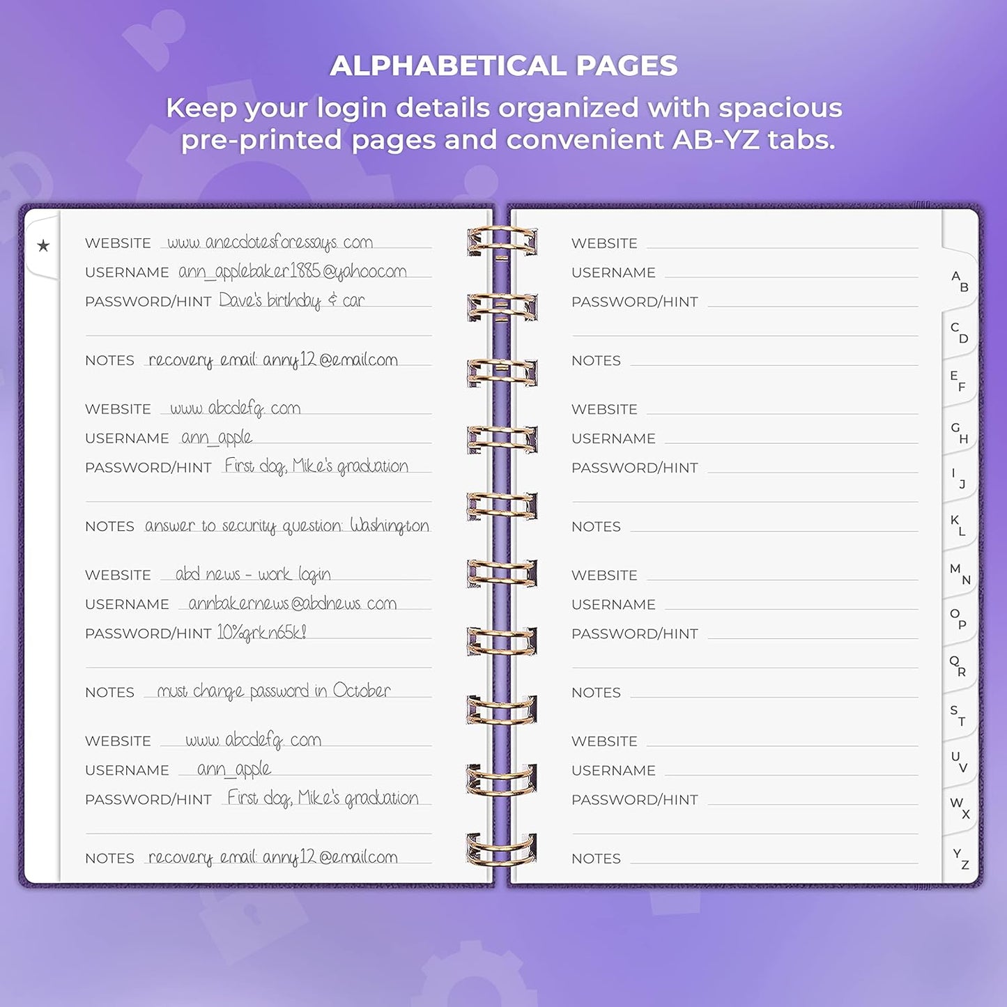 Clever Fox Password Book Spiral – Internet Address & Password Organizer with Laminated Alphabetical Tabs – Password Keeper Journal – Hardcover, Medium Size, 6.1x7.7” (Mystic Blue)