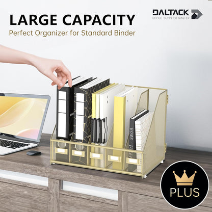 DALTACK 4 Vertical Compartments Magazine File Holder, Binder Organizer, Metal Desk Organizers for Office Home School Classroom Organization, Black
