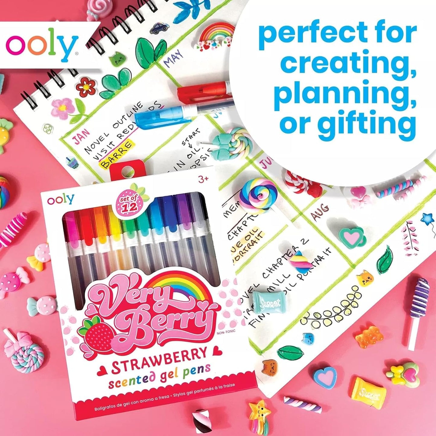 Ooly Scented Yummy Yummy Glitter Gel Pens Set of 12-1.00mm NIB Scented Glitter Pens for Kids and Adults, Art and Stationery Supplies