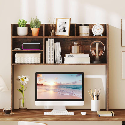 Tangkula Desktop Bookshelf, Countertop Storage Hutch with 5 Shelves for Computer Desk, Desk 3-Tier Display Rack, Multipurpose Wood Desktop Hutch Storage Organizer for Dorm Office Home