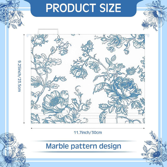 Qeeenar 20 Pcs Blue Floral Decorative Hanging Letter Size Cute File Folders Designer Floral Folders File Organizer for Filing Cabinet Office Home with 1/5 Cut Adjustable Tabs