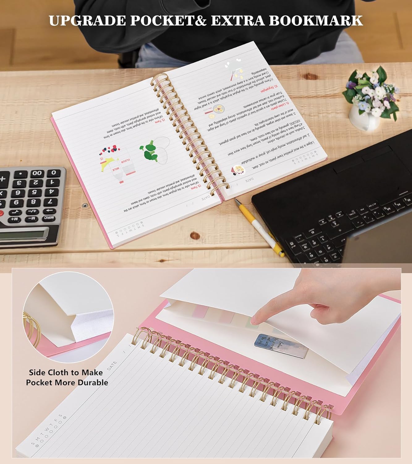 MUAHLIUB Spiral Notebook Journal College Ruled, 360 Pages Lined Thick Journals for Women Men, B5 Big Notebooks with 100GSM Paper, Spiral Bound Journaling for Writing Work School Black 7.6"×10"