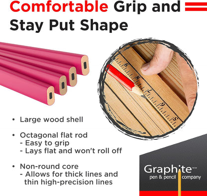 GRAPHITE Hard Lead Carpenter Pencils Bulk - (1) Pack of 12 Pieces Lumber Wooden Pencil #2 (HB) - Red