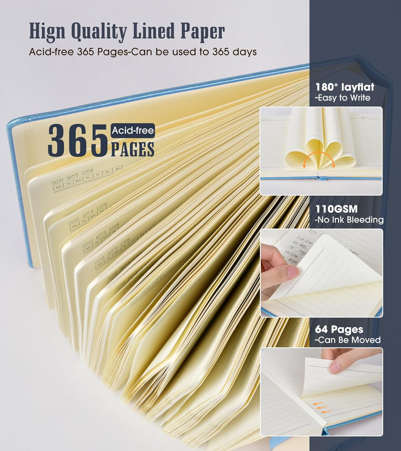 Lined Journal Notebook -365 Pages A5 Thick Journals for Writing Ruled Notebook, Hardcover Leather Journal for Women Men Daily Journal Notebook for Work, Note Taking, 100Gsm Lined Paper( 5.75'' X 8.38'' Green)