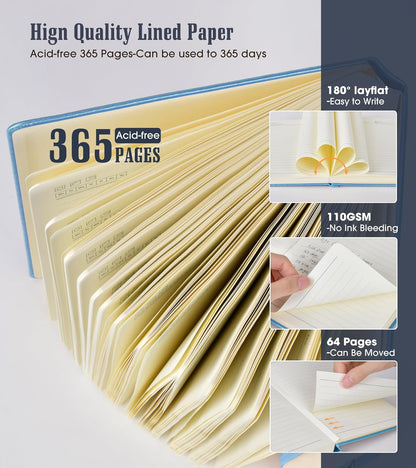 Lined Journal Notebook -365 Pages A5 Thick Journals for Writing Ruled Notebook, Hardcover Leather Journal for Women Men Daily Journal Notebook for Work, Note Taking, 100Gsm Lined Paper( 5.75'' X 8.38'' Green)