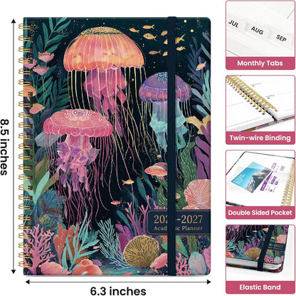 Planner 2026-2027, Academic Year Monthly and Weekly Calendar Planner, Jul 2026 - Jun 2027, Hardcover Teacher Student Planning Agenda book with Tabs, Perfect for School Office Supplies, 6.3" x 8.5" - Wildflowers