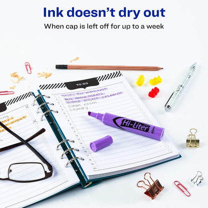 Avery Hi-Liter Desk-Style Highlighters, Smear Safe Ink, Chisel Tip, 12 Fluorescent Purple Highlighters (24060)