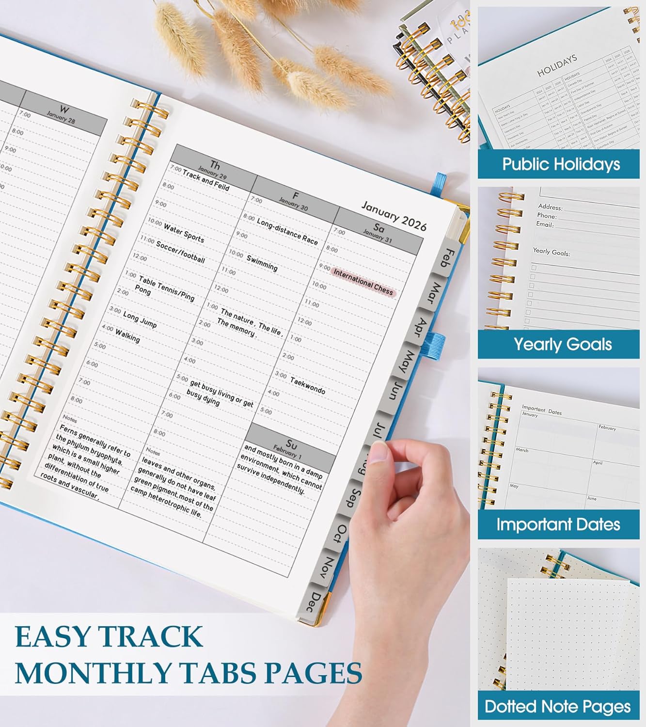 2026 Planner, Weekly and Monthly Calendar Planner from January 2026 - December 2026, 8.5" x 11" Hardcover Leather Hourly Appointment Book with Tabs, Spiral Daily Planners for School Work Home, Green