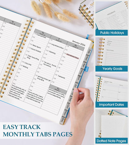 2026 Planner, Weekly and Monthly Calendar Planner from January 2026 - December 2026, 8.5" x 11" Hardcover Leather Hourly Appointment Book with Tabs, Spiral Daily Planners for School Work Home, Green