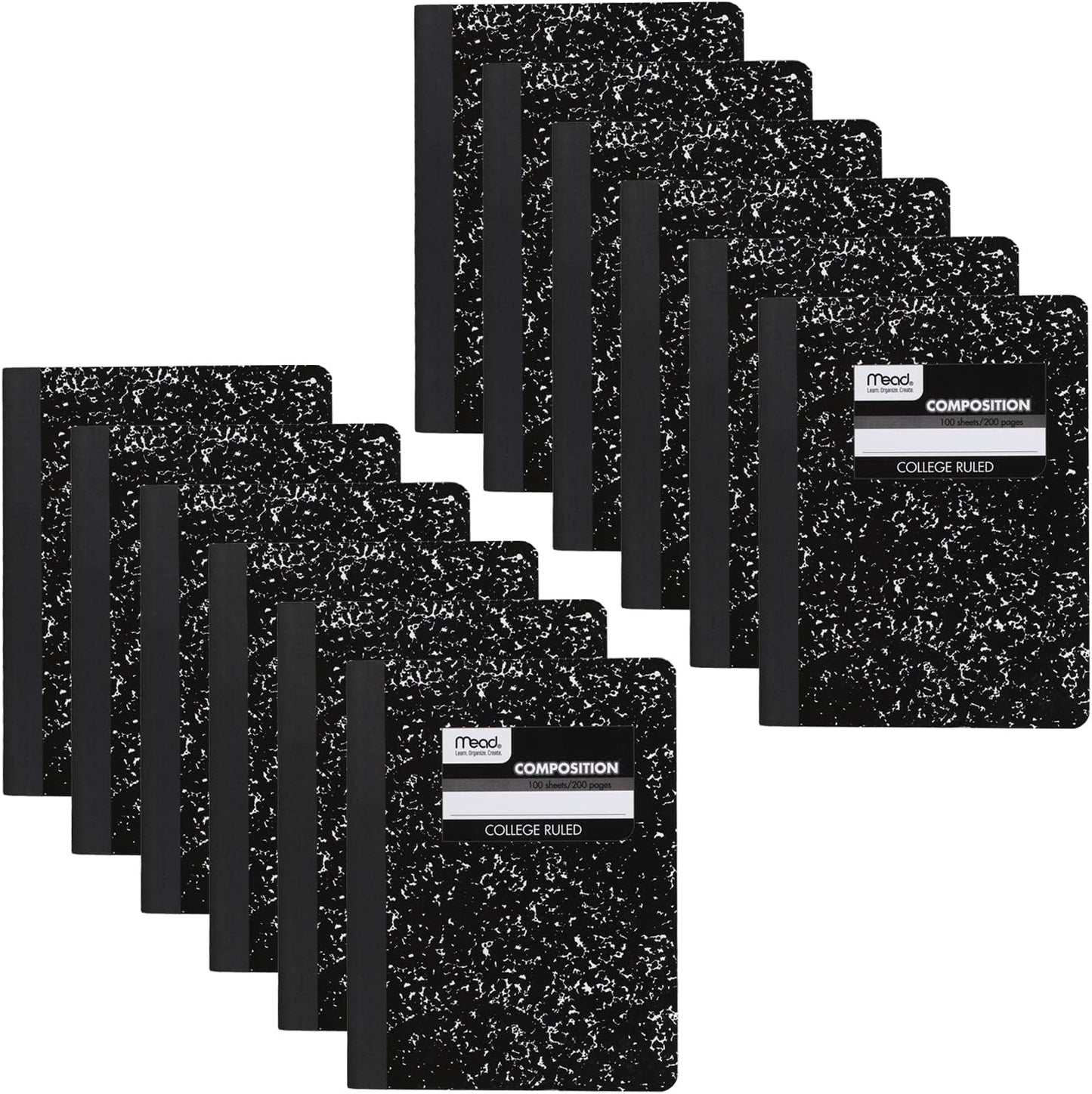 Mead Composition Notebook, 3 Pack, College Ruled Paper, 7-1/2" x 9-3/4", 100 Sheets per Comp Book, Black Marble (38111)