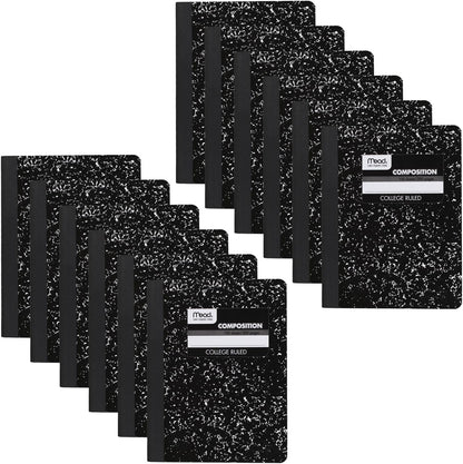 Mead Composition Notebook, 3 Pack, College Ruled Paper, 7-1/2" x 9-3/4", 100 Sheets per Comp Book, Black Marble (38111)
