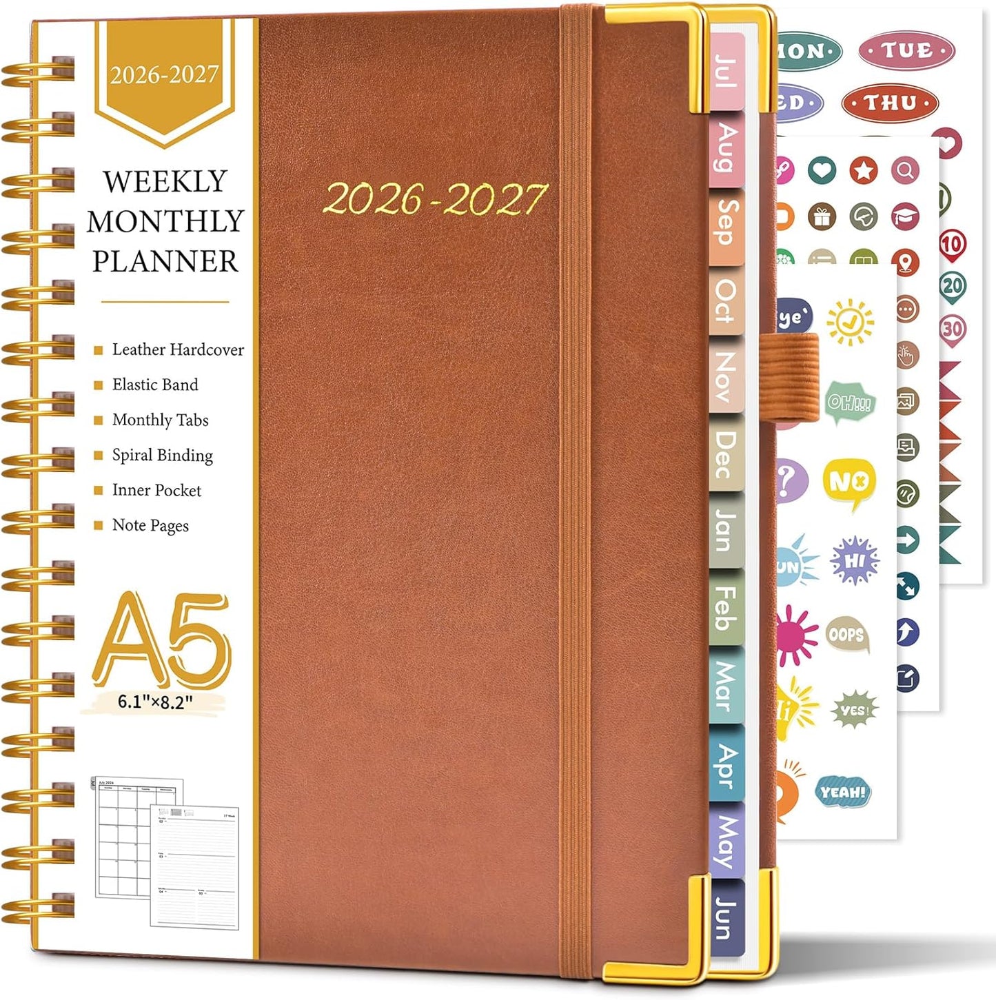 2026 Planner, Weekly and Monthly Calendar Planner from January 2026 - December 2026, 8.5" x 11" Hardcover Leather Hourly Appointment Book with Tabs, Spiral Daily Planners for School Work Home, Green