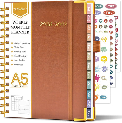 2026 Planner, Weekly and Monthly Calendar Planner from January 2026 - December 2026, 8.5" x 11" Hardcover Leather Hourly Appointment Book with Tabs, Spiral Daily Planners for School Work Home, Green