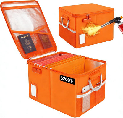 TOMKID Fireproof Document Box, Fireproof File Box with Lids, Important Document Organizer Box with Lock, Portable File Folder Organizer with Handle