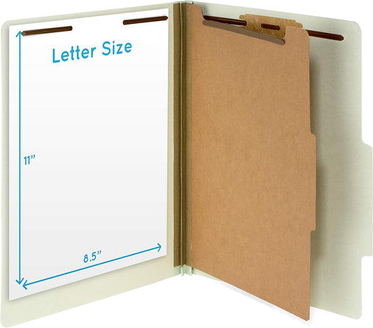 10 Letter Size Gray Green Classification Folders - 1 Divider 2 Inch Tyvek Expansions - Durable 2 Prongs Designed to Organize Standard Medical Files, Office Reports - Letter Size, Green, 10 Pack