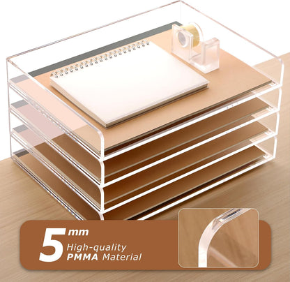 2 Pack- Stackable Paper Letter Tray, A4 File Tray Desk Organizer, Acrylic Desk Organizers and Accessories Sorter, Clear Workspace Office Supplies Organizers, 12.4inx8.86inx3.46in
