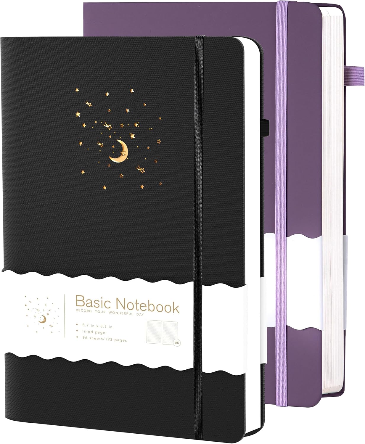 CAGIE Journal Notebook for Women Men, Hardcover Lined Notebooks Journals for Writing Work Journaling Note Taking Diary with Pen Loop (Black Ruled), Gifts, 5.7" x 8.3", 196 Pages