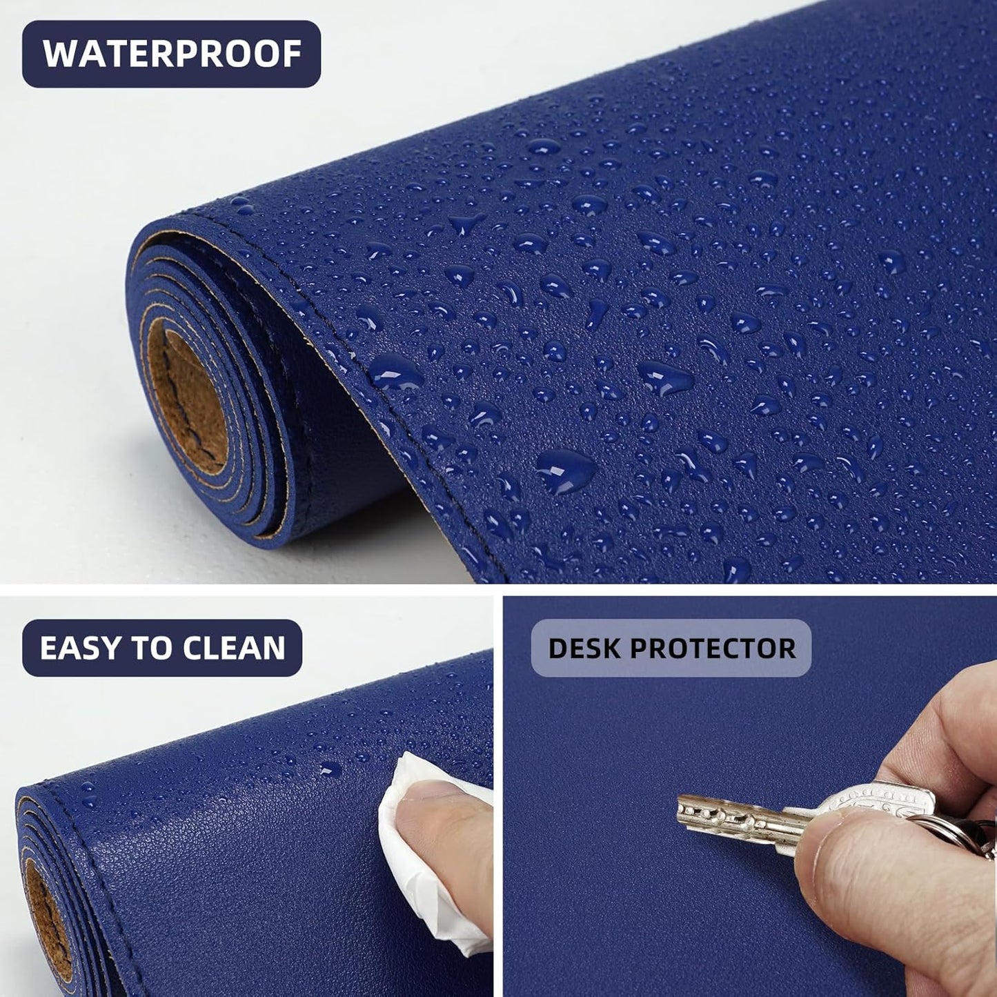Large Desk Mat 47.2" x 17" Leather Desk Pad Protector with Natural Cork & PU Leather, Non-Slip Office Desk Mat, Large Mouse Pad, Waterproof Desk Blotter pad for Office&Home(Black)