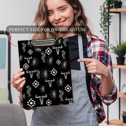 Trendy Black Leopard Print Clipboard Folio with Storage for Office Classroom, Preppy Dark Cheetah Print Padfolio with Metal Clip for Nurses Teachers Students Women Men, 12.4x9.25 in