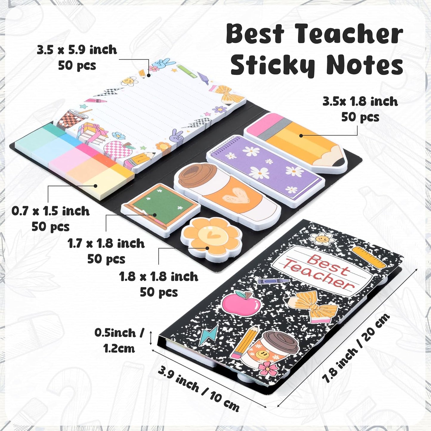 B1ykin Cute Sticky Notes Set - Stay Alive Skeleton Shaped Self-Stick Notes Pad, 550 Sheets Writing Memo Pages Sticky Notepad for Teacher Appreciation Gifts, School Office Supplies (Funny Skeleton) - Colors B