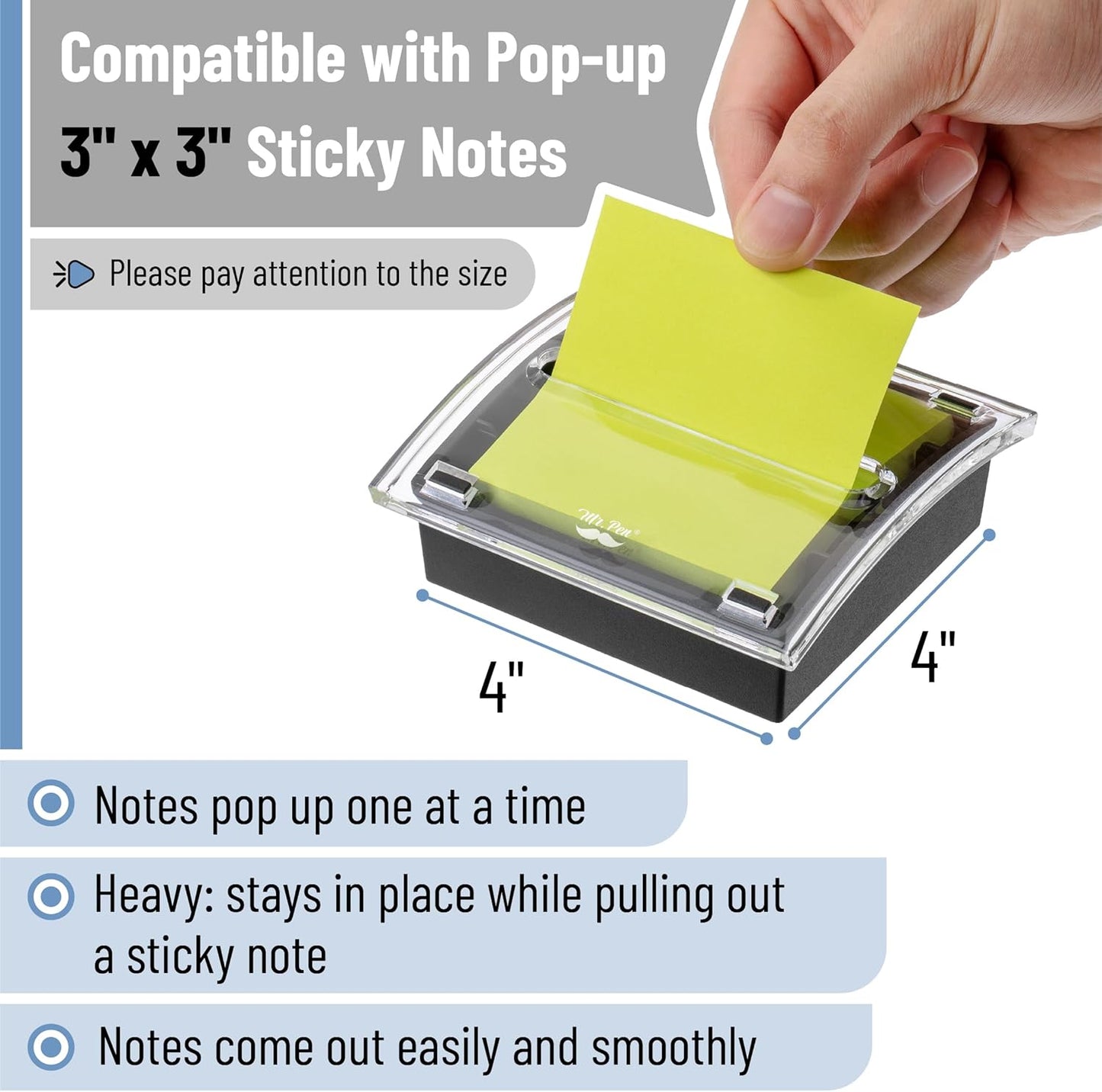 Mr. Pen Pop Up Sticky Note Dispenser, 3" x 3", Black, Sticky Note Dispenser, Sticky Note Holder for Desk, Clear Top