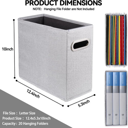 4 Pack Letter Size File Storage Box Collapsible, Fabric Hanging File Folders Organizer, Portable Office Document Holder with Metal Handle, Smooth PVC Rails, Beige