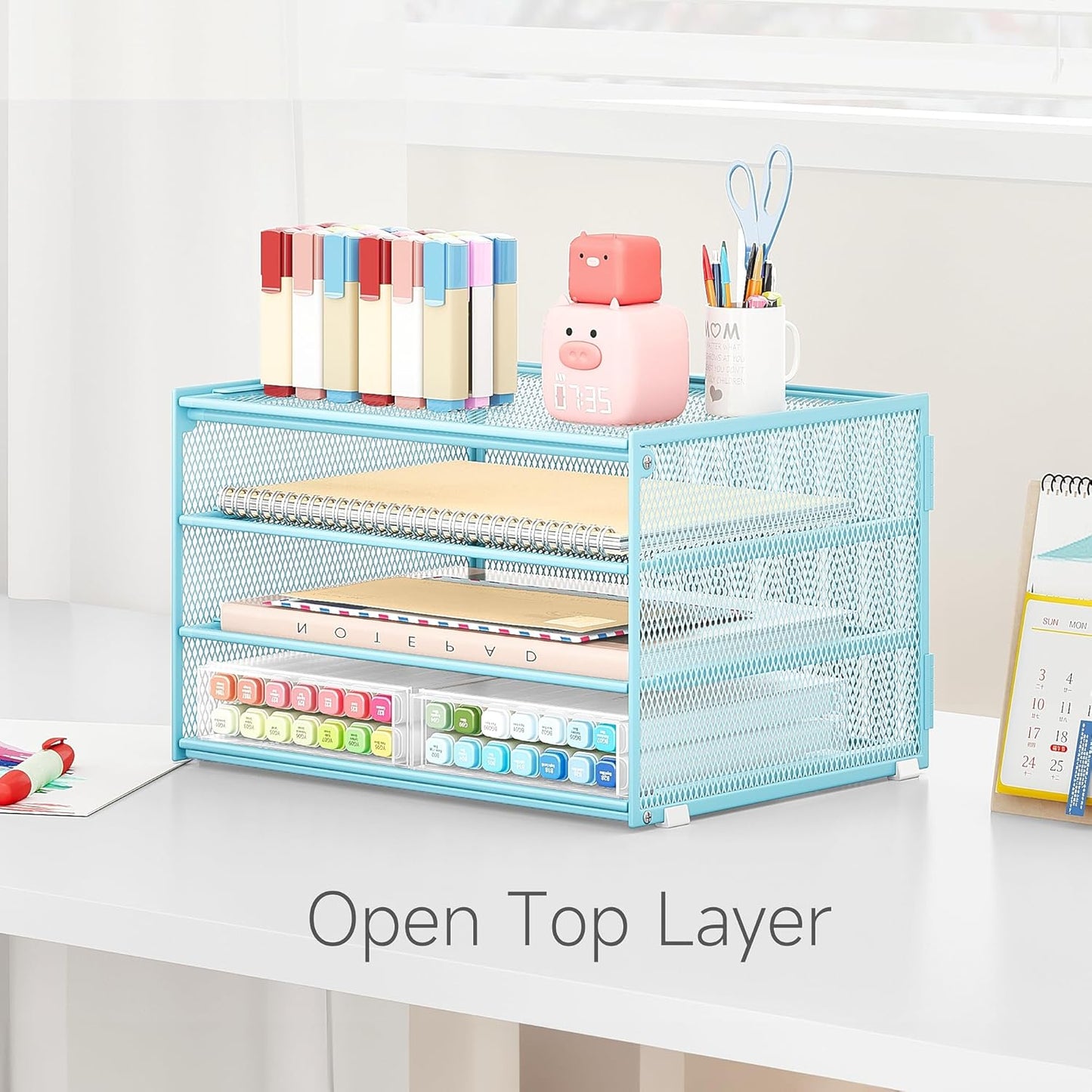 Lavatino 3-Tier Letter Tray Desk Organizer, Mesh Metal Paper File Tray Organizer for Desk, Office Supplies & Home Organization, Fits A4 Paper, Mail, Magazines & Office Accessories (Black with Handle)