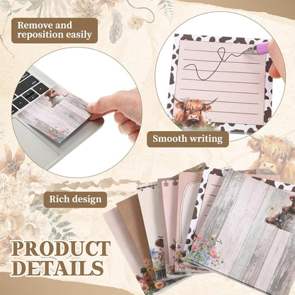 9 Pads Wildflower Sticky Notes 3x3 Inch Cute Self Stick Notepads Notes Adhesive Memo Pad Office Decor Gifts for Students School Teacher Meeting Office Supplies