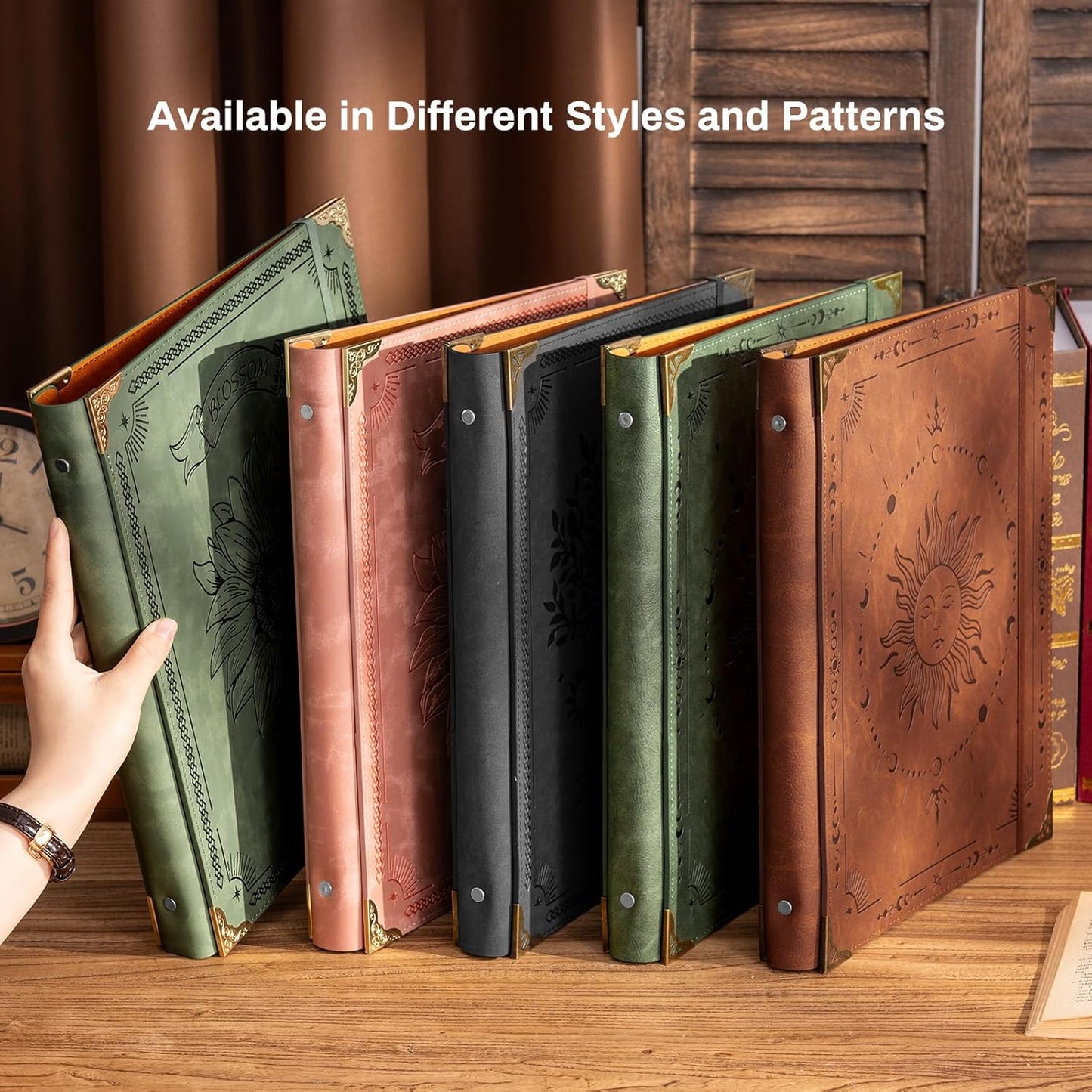 Ovesmusl Leather 3 Ring Binder Fits 8.5"x11" Letter Size Paper, 1 Inch Round Ring Binder Holds 200 Sheets, Notebook Cover Loose Leaf Organizer, Green Tree