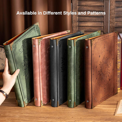 Ovesmusl Leather 3 Ring Binder Fits 8.5"x11" Letter Size Paper, 1 Inch Round Ring Binder Holds 200 Sheets, Notebook Cover Loose Leaf Organizer, Green Tree