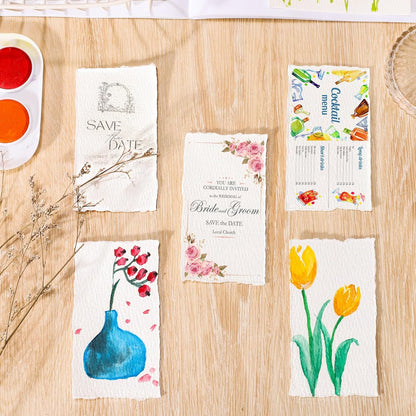 Prudiut 25 Sheets Cotton Watercolor Paper, 300 GSM Deckled Edge, 5 x 7 inch, Rough/Textured, White, for Watercolors, Wedding Invitations, Cards, Crafts