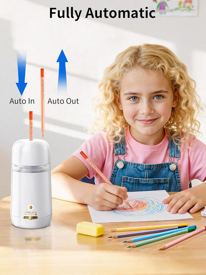 JARLINK Automatic Electric Pencil Sharpener - Hands-Free Operation, 3 Sharpness Modes, 3-Second Sharpening, Rechargeable & Portable for 7-12mm Pencils, Ideal for Classroom and Home Use (Black)