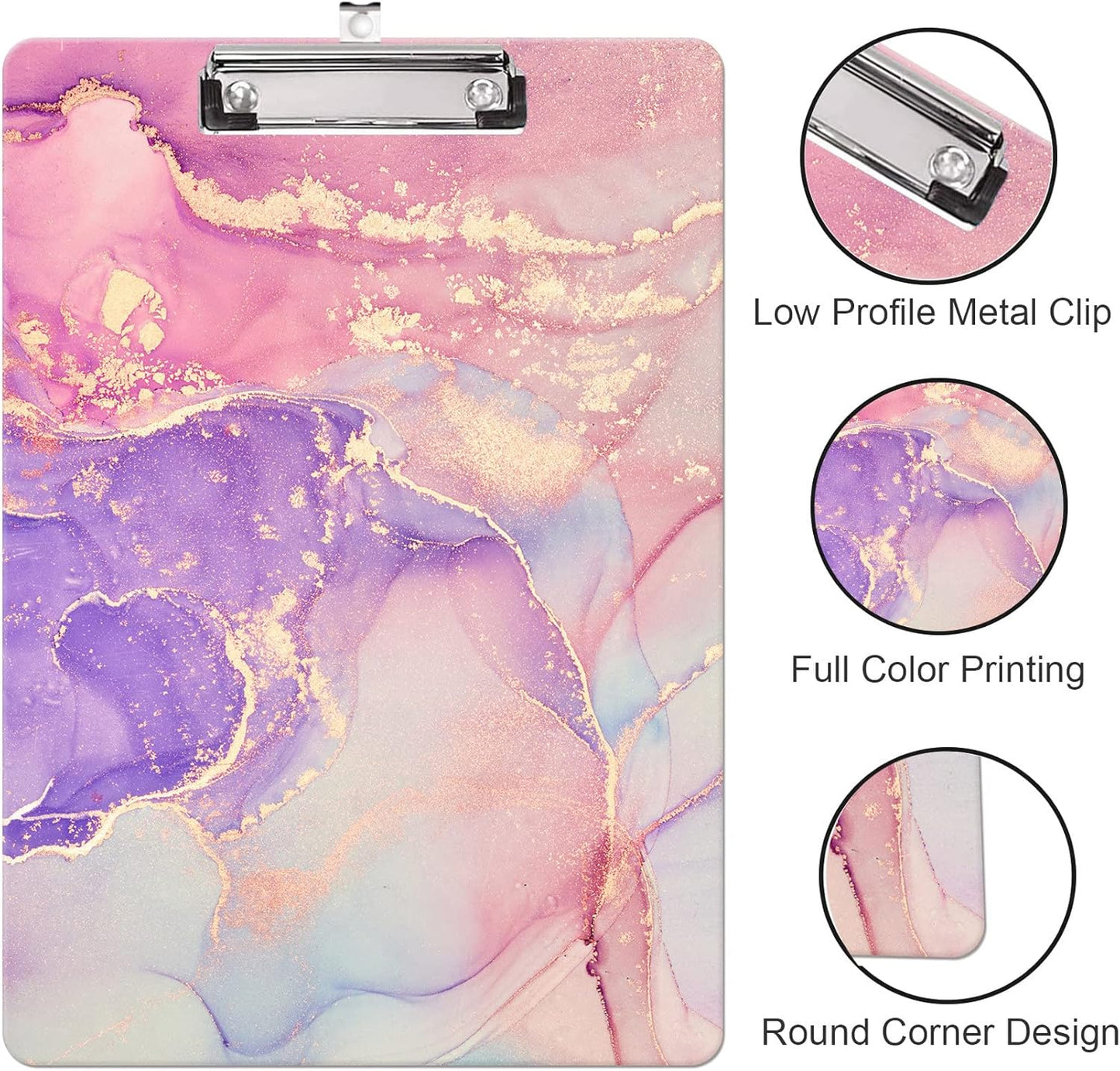 Fashion Clipboard, A4 Letter Size Wooden Decorative Clipboards for Teacher, Nurse, Doctor,Student and Kids, Cute Design for Standard Size 12.2" x 8.9" (C-Pink Purple Marble)