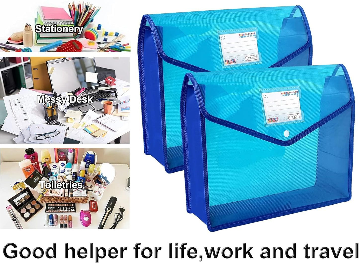 YoeeJob Plastic File Folders Legal Size Expandable Document Folder with Snap Button Closure, A4 Expanding File Wallet Envelopes Pouch with Label Pocket, 2 Packs, Black