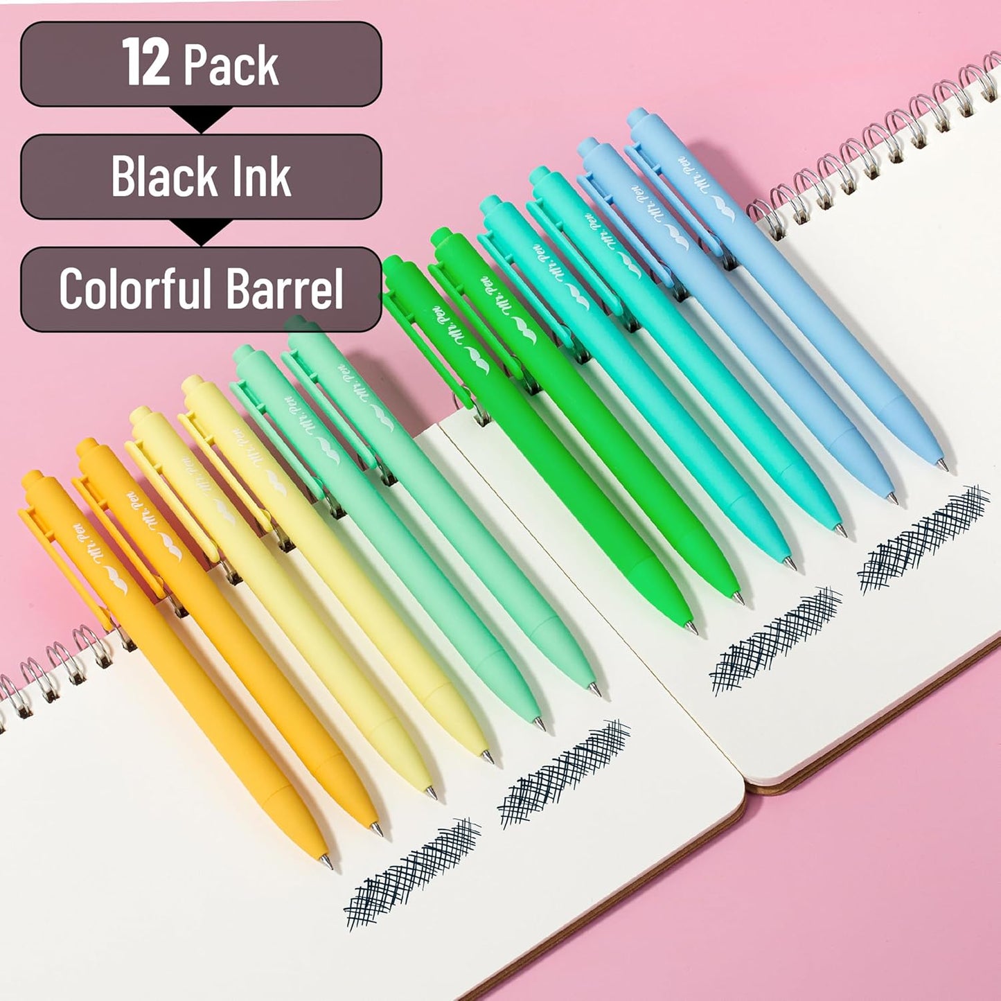 Mr. Pen- Retractable Gel Pens, 12 Pack, Colorful Ink, Fine Point 0.7mm, Fast Dry, Smooth Writing, Cute Pens for Drawing, Writing Planner and School Supplies