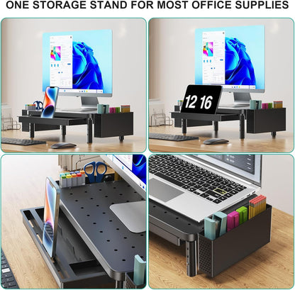 WALI Computer Monitor Stand for Desk, Adjustable Laptop Riser, Desk Monitor Stand Underneath Storage for Office, School Supplies (PTT001-B), 1 Pack, Black