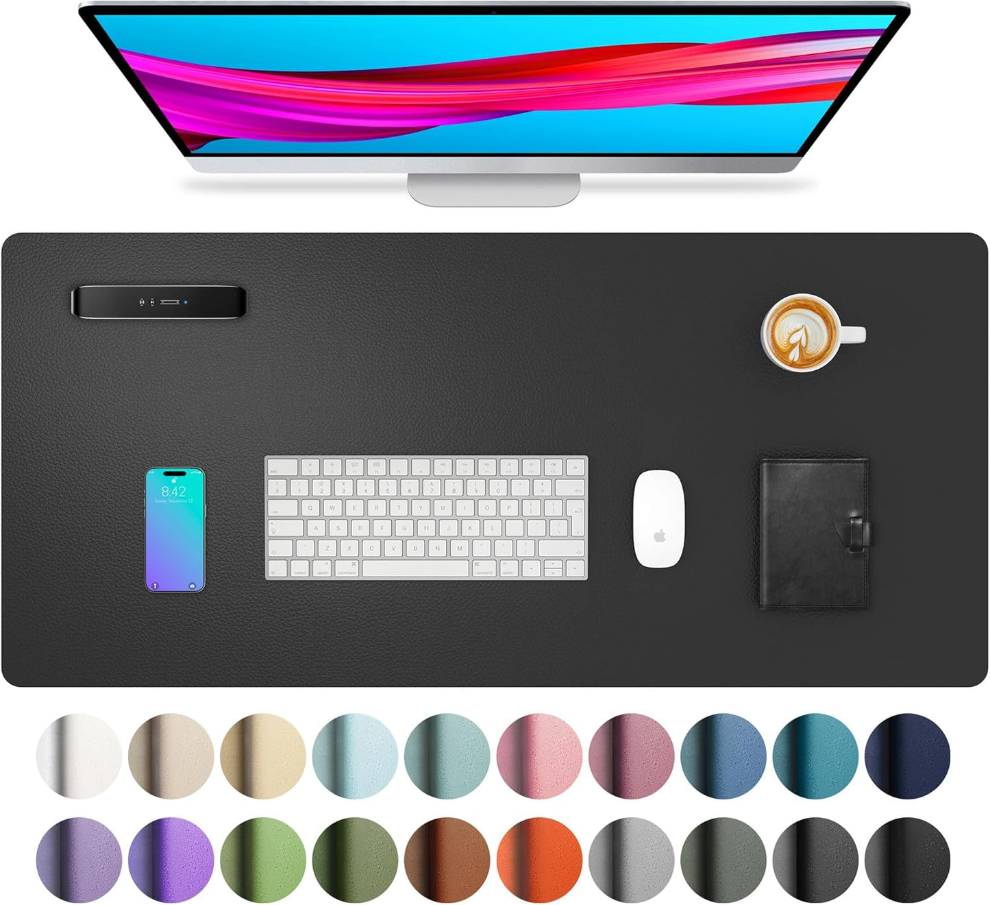 Aothia Leather Office Desk Pad Protector, Non-Slip PU Leather Desk Blotter, Waterproof Laptop Writing Mouse Pad for Office and Home, Black, 31.5" x 15.7" - Colors A