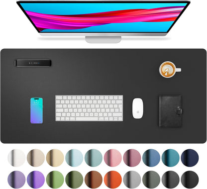 Aothia Non-Slip Waterproof PU Leather Desk Pad Protector for Mouse, Writing Desk, Office, Home, Laptop Blotter, 23.6" x 13.7", Black - Colors A