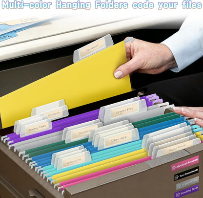 25 Packs Hanging File Folders,Black Letter Size File Folder,Designed for Bulky Files,Filing Cabinet,1/5 Adjustable Tabs for Office,School,Home