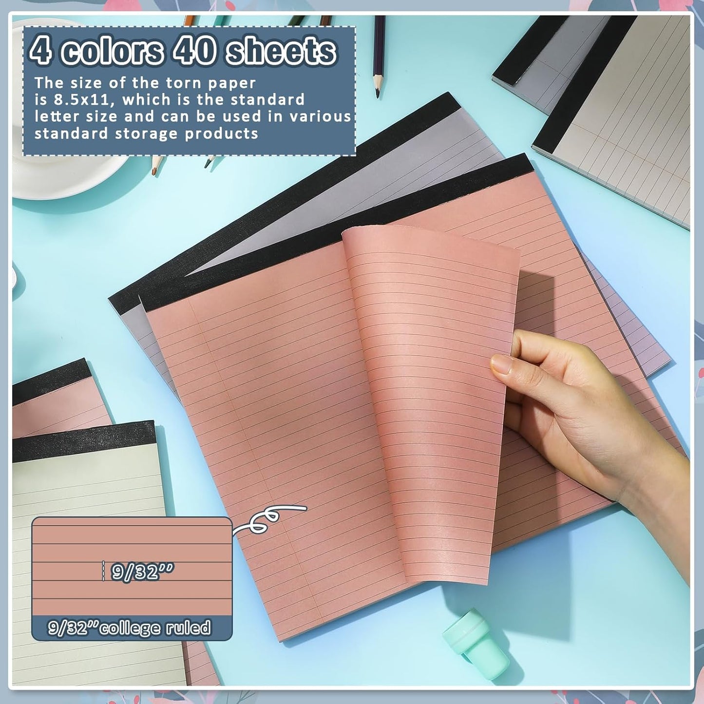 gisgfim 4 Pack 11" x 9.5" Legal Pads College Ruled Notepad Landscape Notebook 80 GSM Horizontal Lined Notebook Writing Pads Aesthetic Legal Pad for School Office Business (Pastel)
