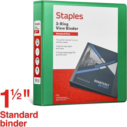 Staples Standard 2-Inch 3-Ring View Binder, Holds Up to 450 Sheets, Orange, Durable Binder for Office & School