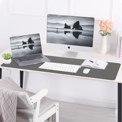 Large Desk Mat 47.2" x 17" Leather Desk Pad Protector with Natural Cork & PU Leather, Non-Slip Office Desk Mat, Large Mouse Pad, Waterproof Desk Blotter pad for Office&Home(Black)