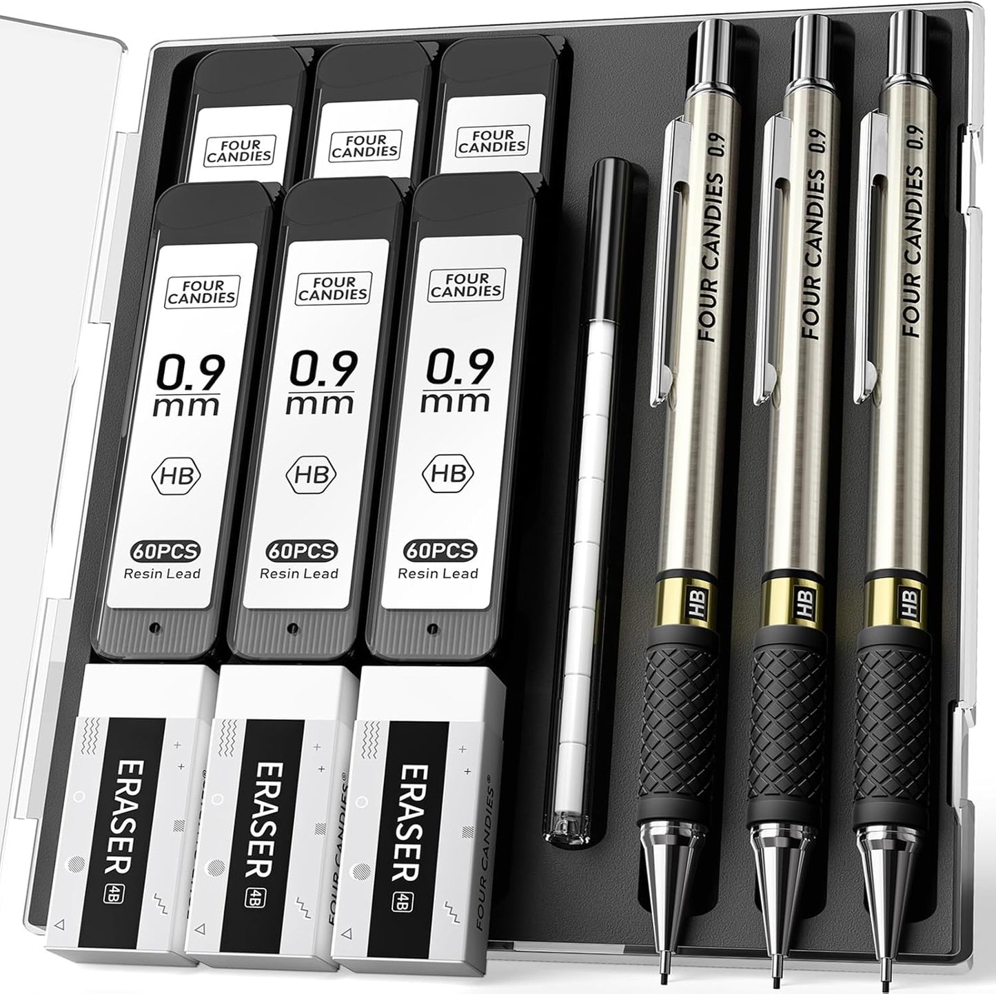 6PCS Metal Mechanical Pencil Set with 0.7mm Medium Point, 360 Leads, 12 Erasers, Art Mechanical Pencils Pack with Storage Case for School Writing, Sketching, Drawing & Professional Drafting
