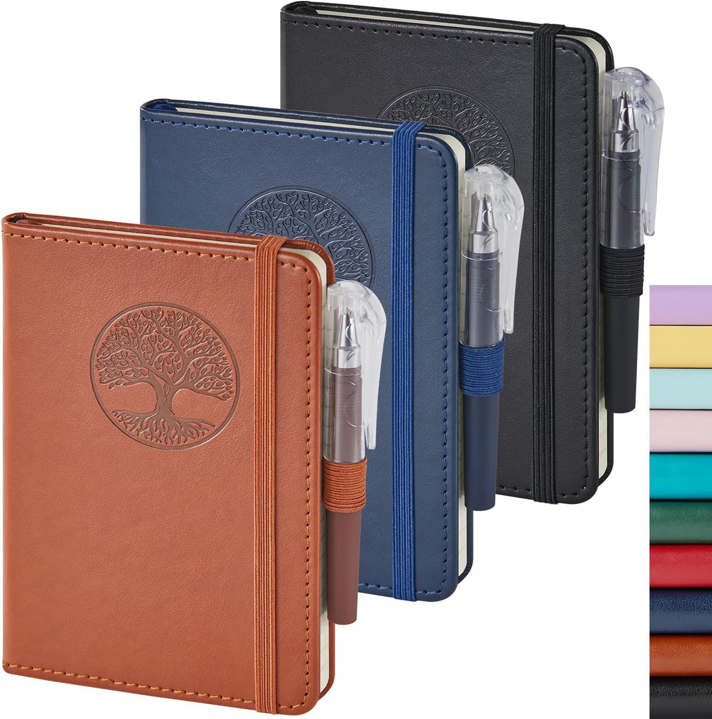 NIRMIRO Small Notebook Journals, 3 Pack Mini Pocket Note pads for Men & Women Writing, A6 Small Leather Notepad 3.7" x 5.7" with Pen, Black, Red, Green