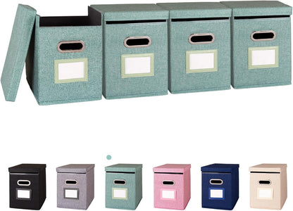 2 Pack Hanging File Folders Organizer with Lid, Letter Size Fabric File Storage Box Collapsible, Portable Office Document Holder with Metal Handle, Smooth PVC Rails, Green