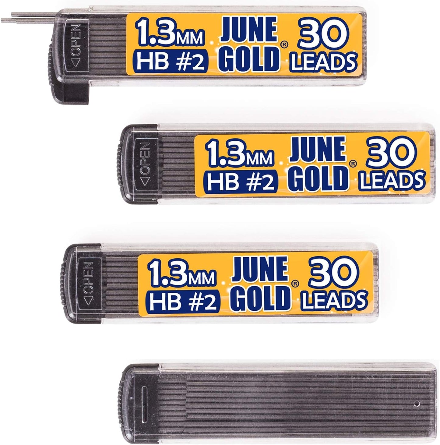 June Gold 640 Pieces, 0.5 mm HB #2 Lead Refills, 160 Pieces Per Dispenser, Fine Thickness, Break Resistant Lead/Graphite (Pack of 4 Dispensers)